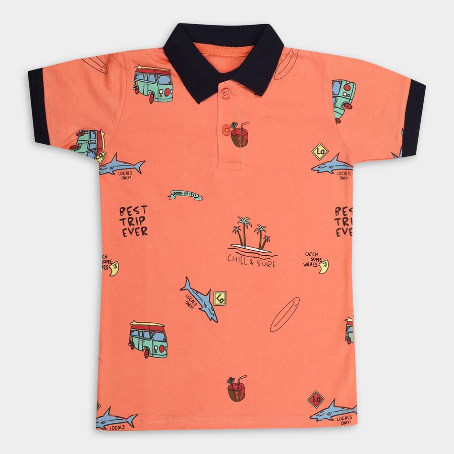 Boys' 100% Cotton Half Sleeves T-Shirt , Orange, large