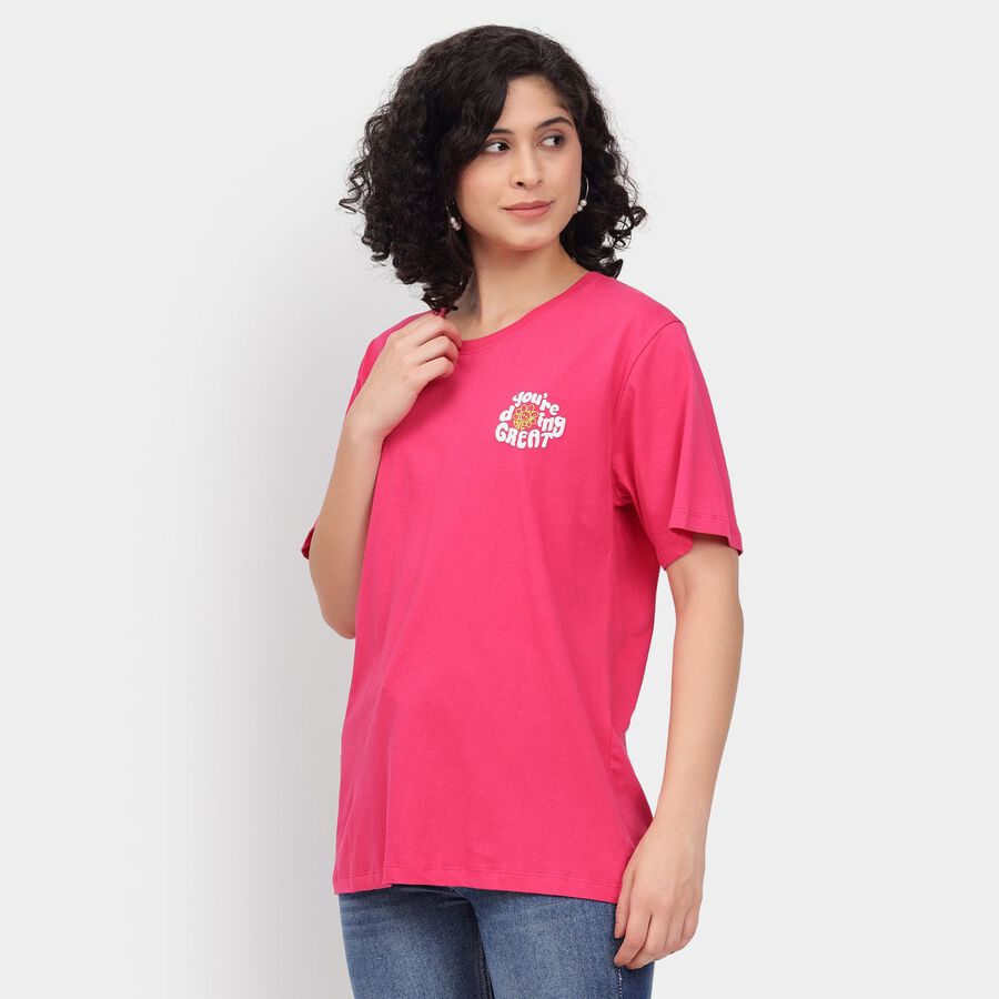 Ladies' Cotton Round Neck T-Shirt, Fuchsia, large image number null