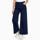 Girls' Deep Indigo Wide-Leg High Waist Jeans, गहरा नीला, small