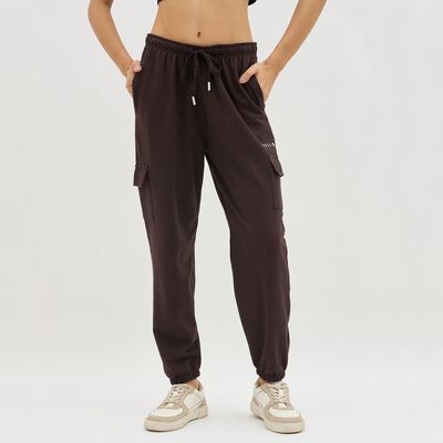 Women's Deep Chocolate Brown Regular Fit Cargo Track Pants