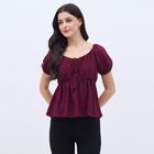 Women's Rich Burgundy Scoop Neck Bohemian Top, Wine, small