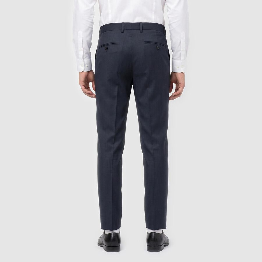 Men's Navy Blue Slim Fit Flat-Front Formal Trousers, Dark Blue, large