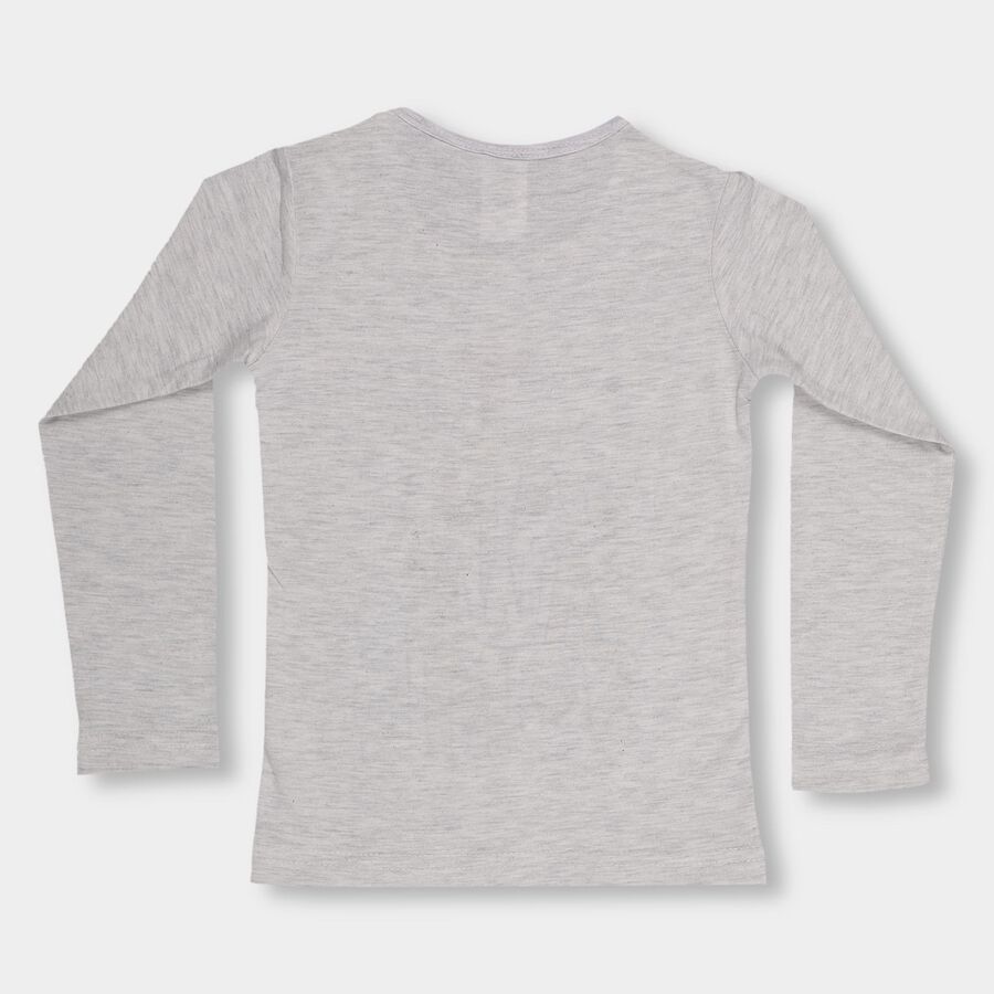 Girls' White Cotton Round Neck Casual Top, Melange Mid Grey, large image number null