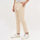 Men's Light Beige Slim Fit Flat-Front Casual Trousers, गहरा पीला, small image number null