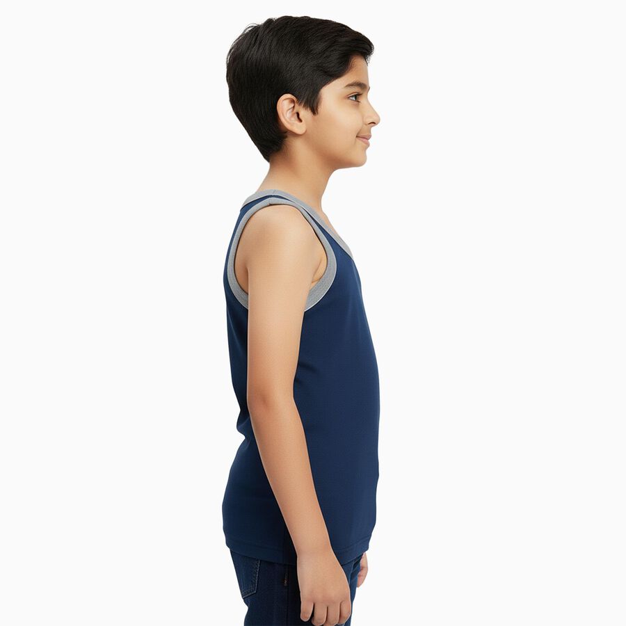 Boys Navy Blue Cotton Round Neck Sleeveless Vest, टील ब्लू, large image number null