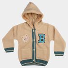 Infants Beige Hoodie Neck Knitted Design Pullover, गहरा पीला, small