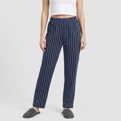 Women's Navy Blue Straight Fit Striped Lounge Pyjama