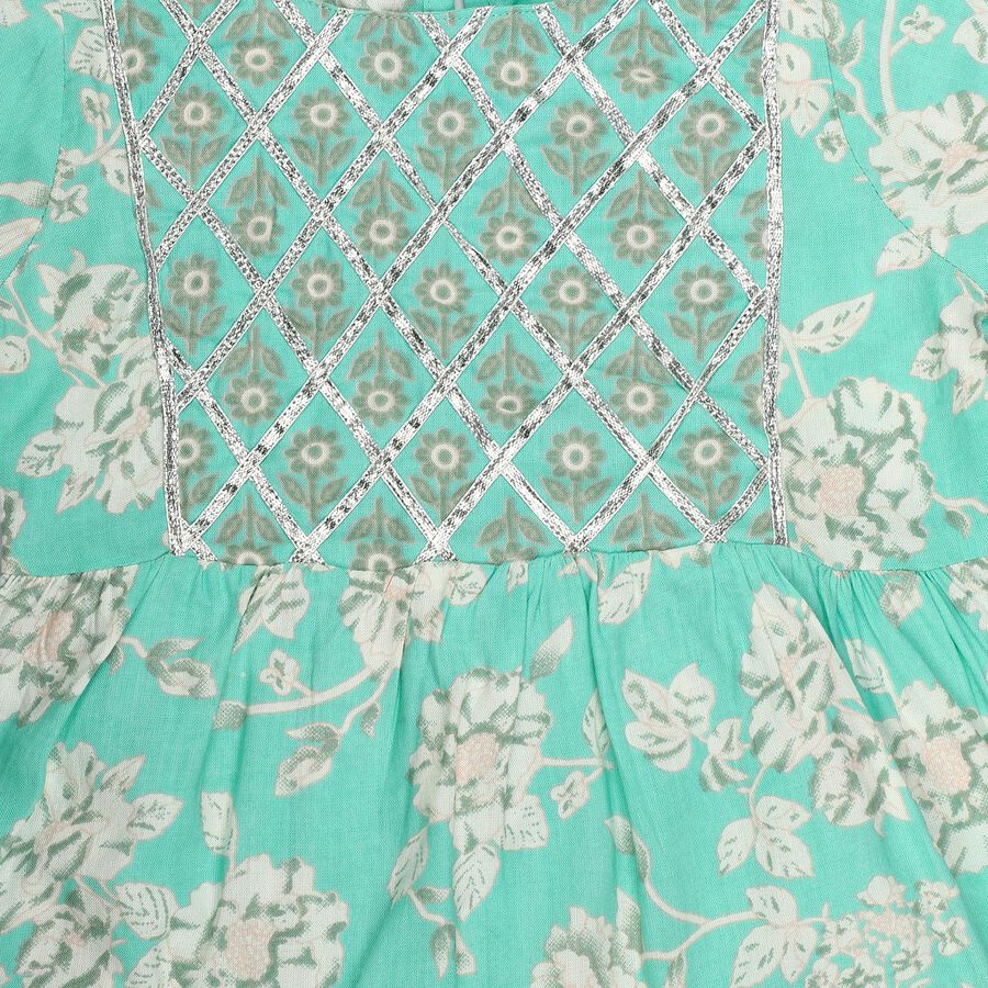 Girls Mint Green Round Neck Fusion Set Fusion Set, हल्का हरा, large
