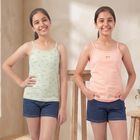Girls' Mint Green Cotton Round Neck Sleeveless Vest, हल्का हरा, small