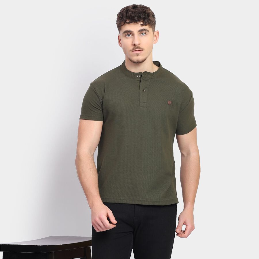 Men's Collared Half Sleeves T-Shirt, Olive, large
