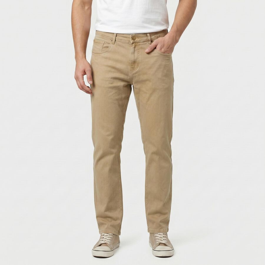 Men's Khaki Straight Fit Solid Jeans, Khaki, large