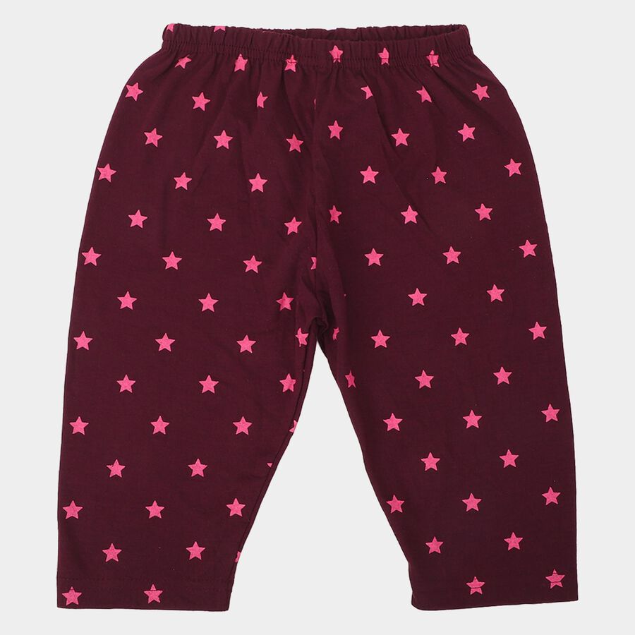 Girls' Wine Regular Fit Star Printed Capri, वाइन, large
