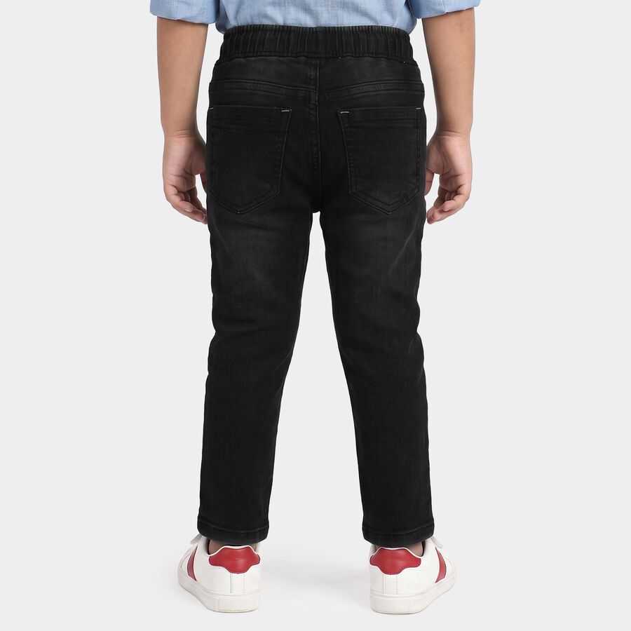 Boys Black Slim Fit Washed Jeans, Black, large
