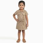 Girls' Beige Shirt-Style Cotton Blend Casual Frock, Beige, small image number null