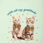 Girls' Mint Green Cotton Round Neck Graphic Print Ruffle Sleeve T-Shirt, Light Green, small