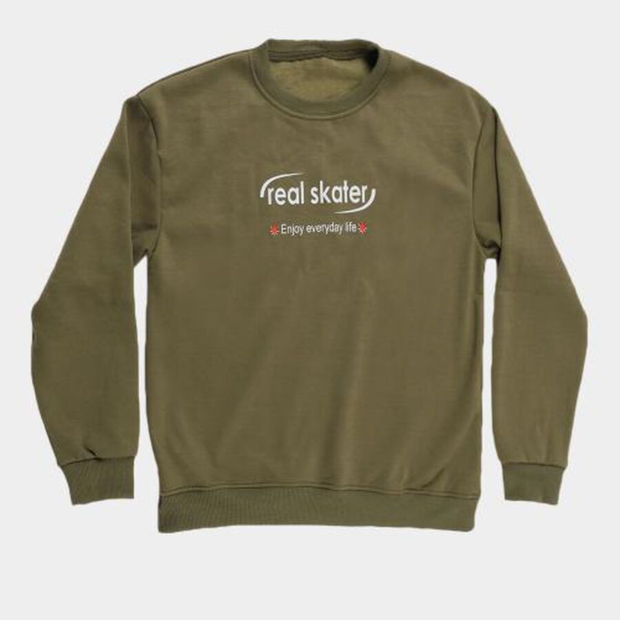 Boys Muted Olive Green Crew Neck Casual Sweatshirt, ओलिव, large image number null