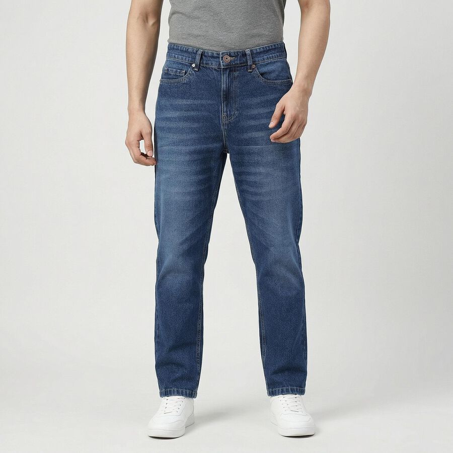 Men's Blue Straight Fit Classic Jeans, Dark Blue, large
