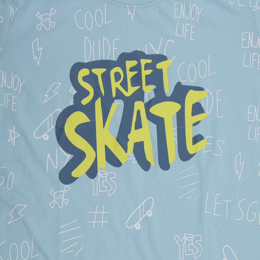 Boys Aqua Round Neck Casual T-Shirt, Aqua, large