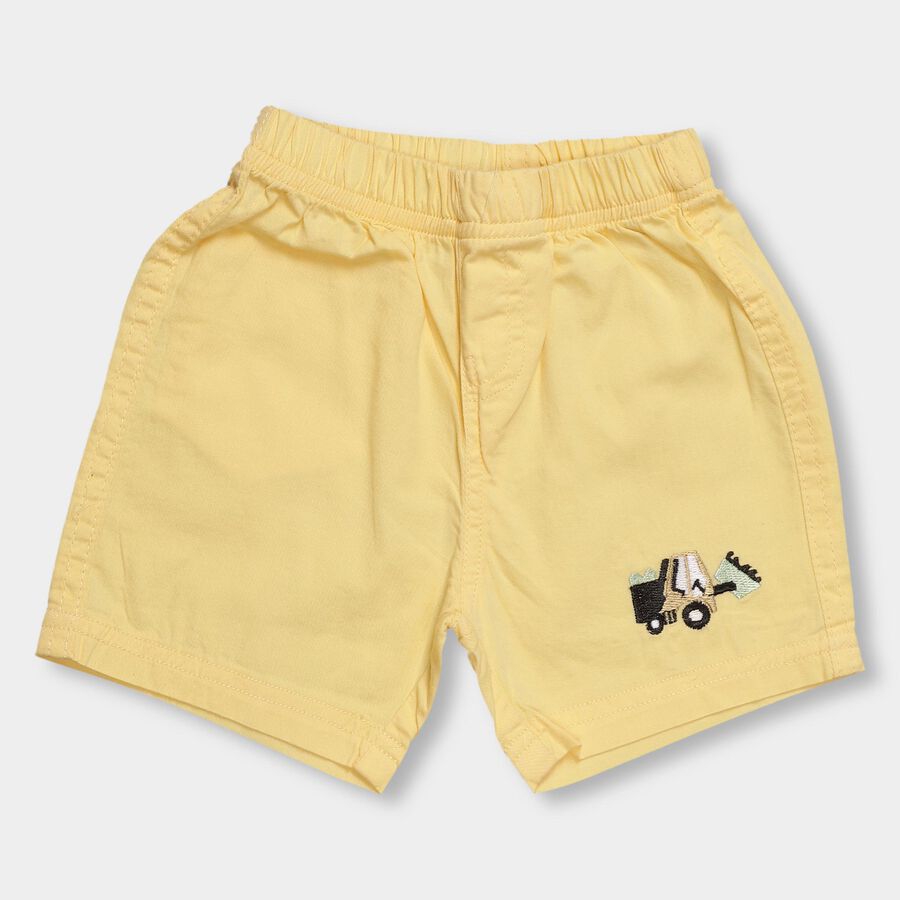 Infants' Soft Yellow Regular Fit Embroidered Half Pant, Yellow, large image number null