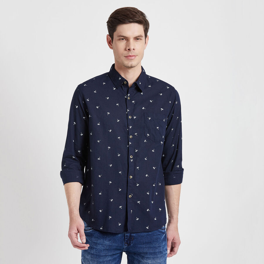 Cotton Printed Casual Shirt, Navy Blue, large image number null