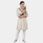 Women's White 100% Cotton Round Neck Straight Kurta, White, small