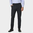 Men's Navy Blue Slim Fit Checked Casual Trousers, नेवी ब्लू, small