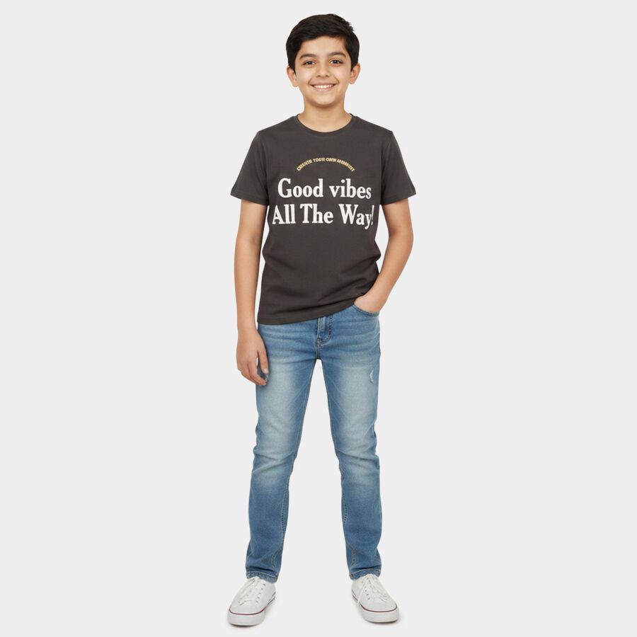 Boys' Half Sleeves T-Shirt, चारकोल, large