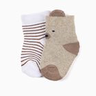 Infants Light Beige and White Regular Fit Bear and Striped Design Pack of 2 Socks, ऑफ व्हाइट, small image number null