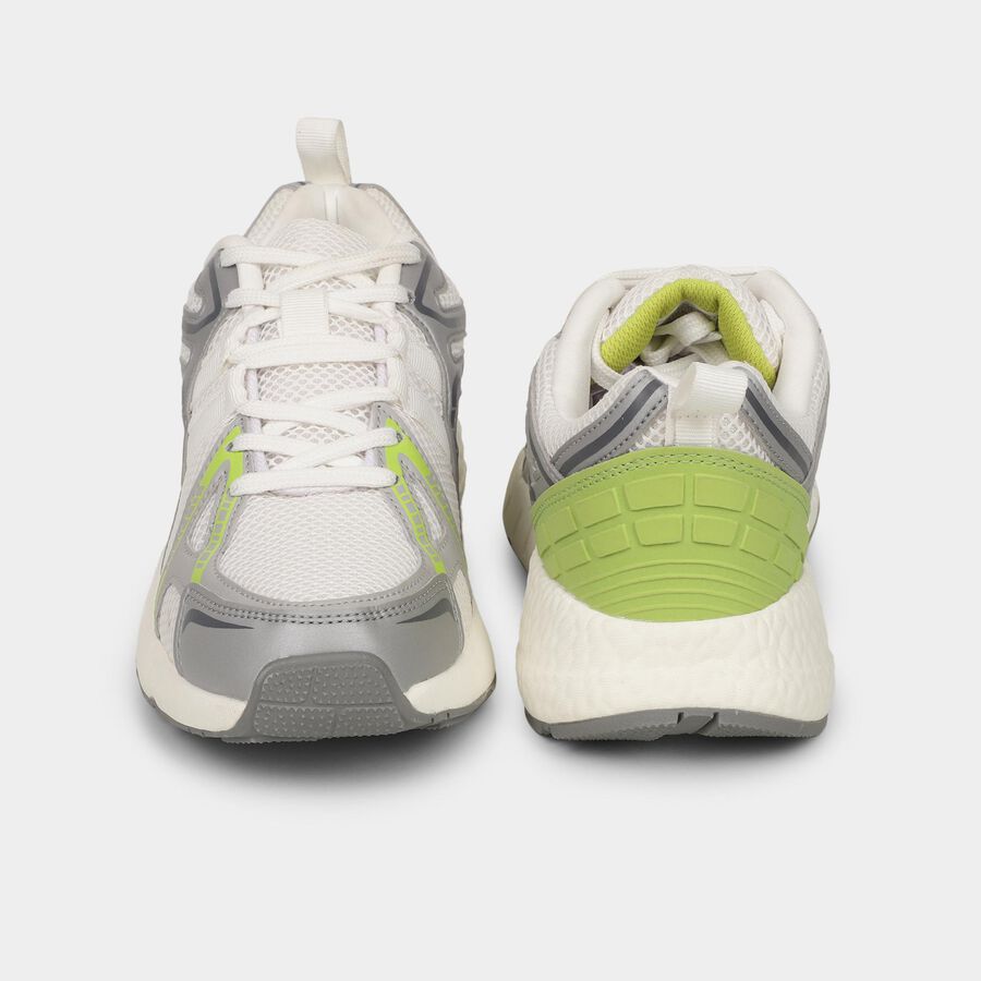 Men's Bright Snow White Lace-Up Sports Shoes, सफ़ेद, large image number null