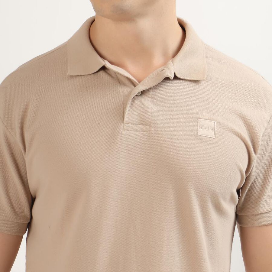 Men's Muted Beige Polo Collar Classic T-Shirt, Beige, large