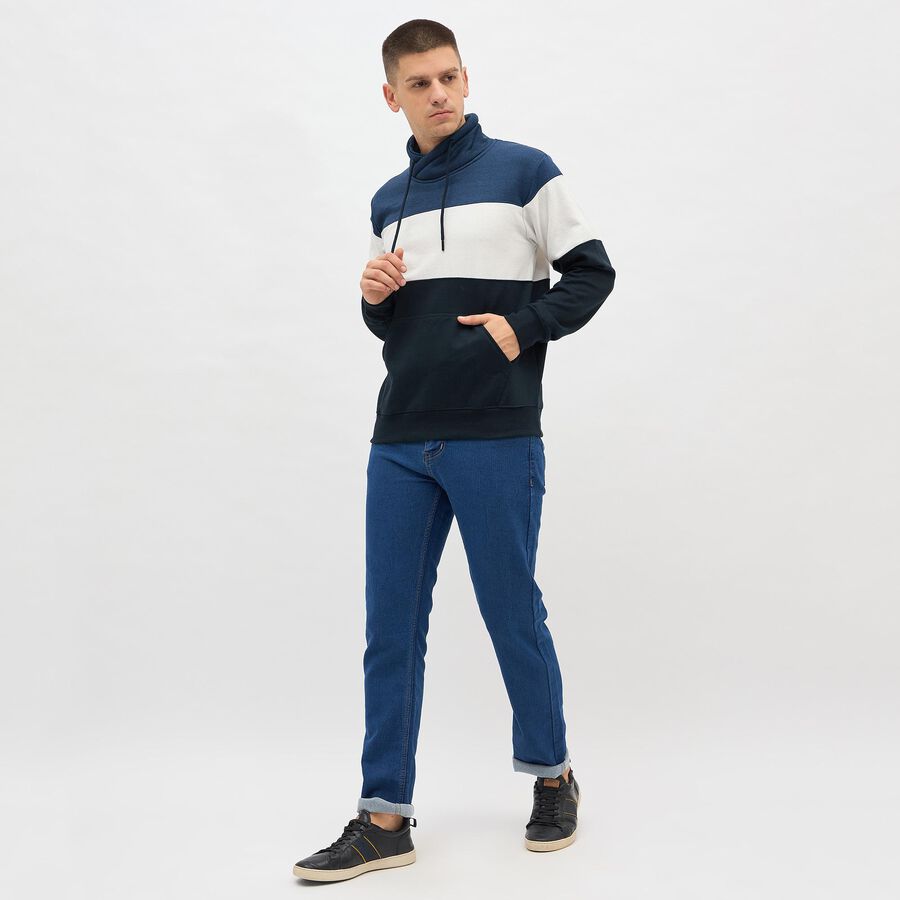 Men's Navy Blue and White High Neck Casual Sweatshirt, Light Blue, large image number null