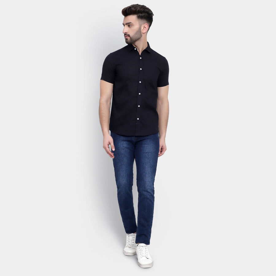 Cotton Solid Casual Shirt, Navy Blue, large image number null