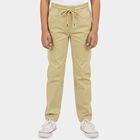 Boys Beige Straight Fit Drawstring Waist Trousers, गहरा पीला, small