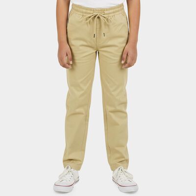 Boys Beige Straight Fit Drawstring Waist Trousers
