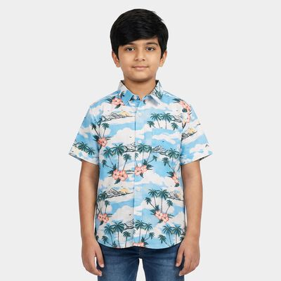 Boys Light Blue Cotton Collar Regular Fit Casual Shirt