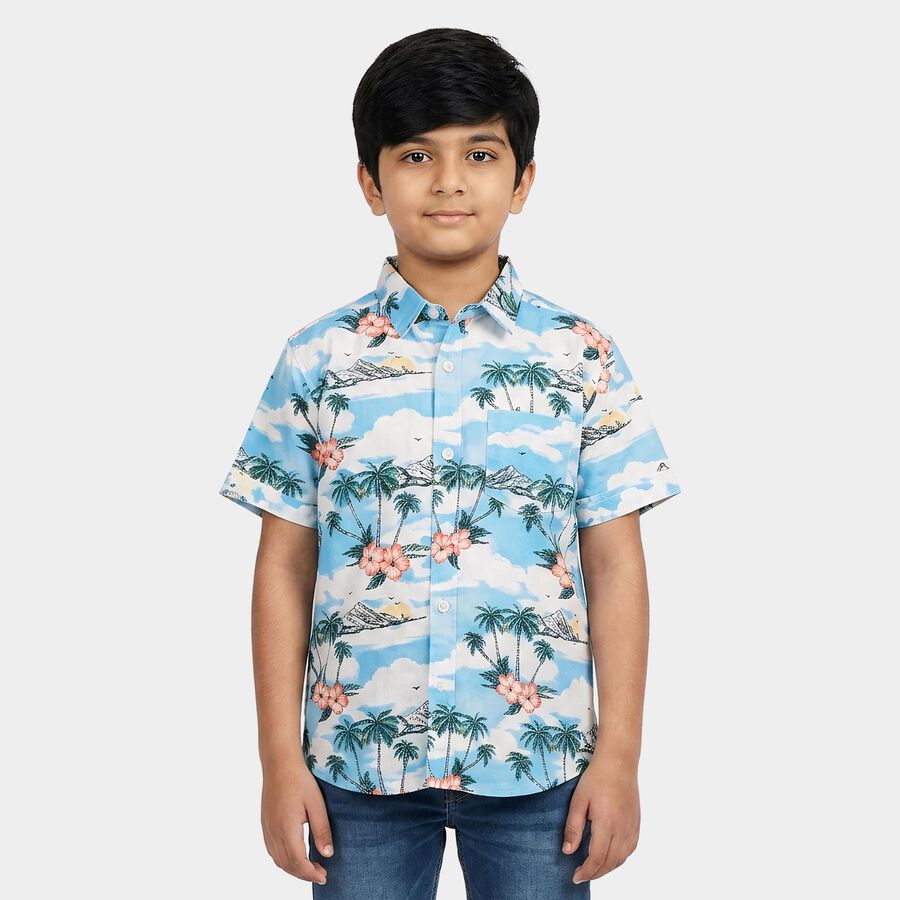 Boys Light Blue Cotton Collar Regular Fit Casual Shirt, Light Blue, large