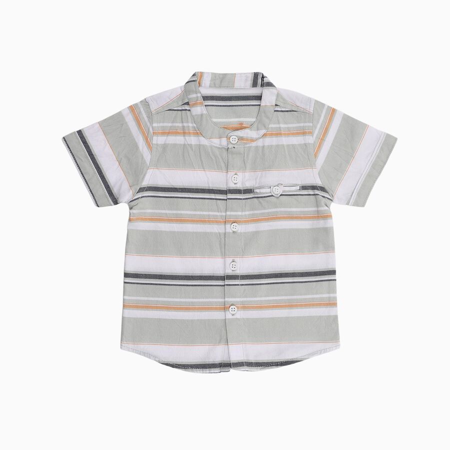 Infants' Light Sage Green Cotton Half Sleeve Mandarin Collar Casual Shirt, Light Green, large image number null