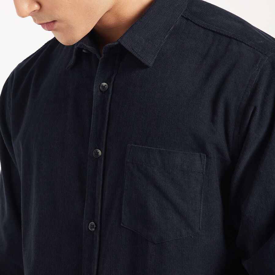 Solid Cotton Casual Shirt, Navy Blue, large image number null