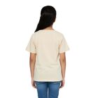 Girls' Beige Cotton Round Neck Graphic T-Shirt, Beige, small