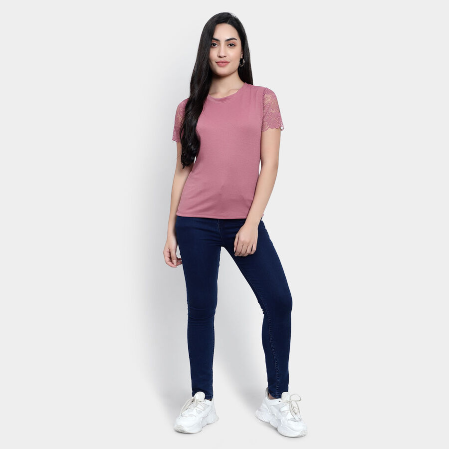 Solid Round Neck T-Shirt, Purple, large image number null
