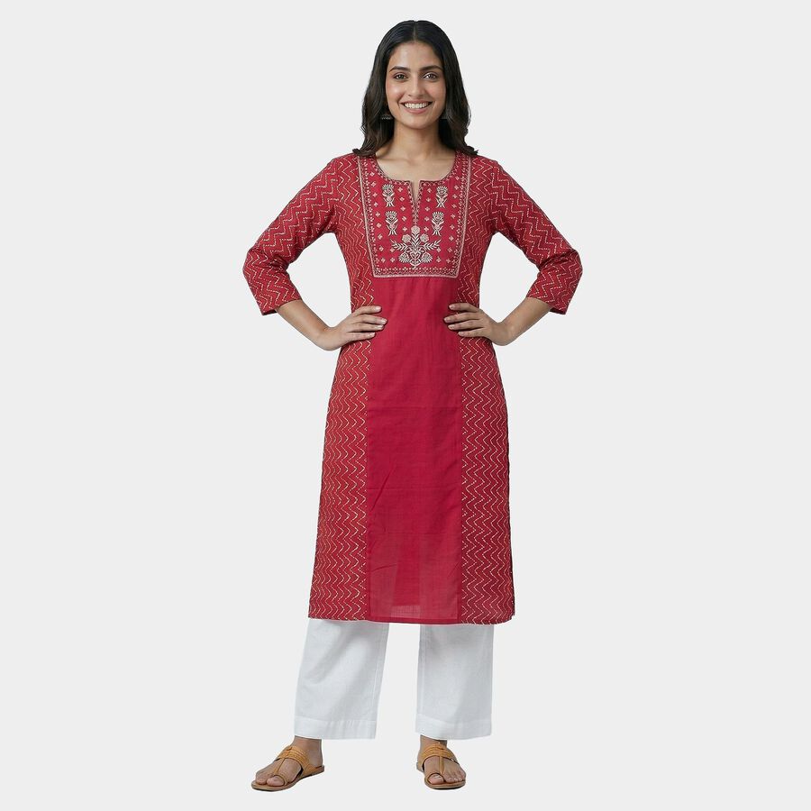 Women's Fuchsia Round Neck Classic Kurta, Fuchsia, large