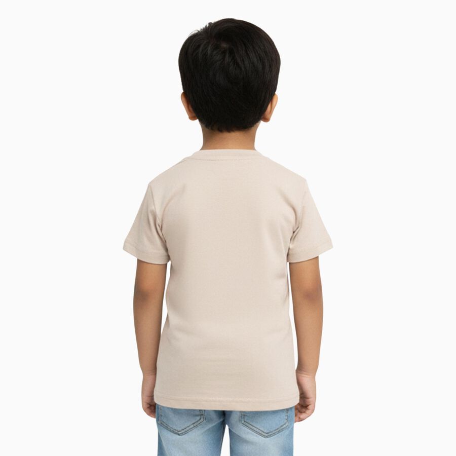 Boys Beige Cotton Round Neck Casual T-Shirt, Beige, large