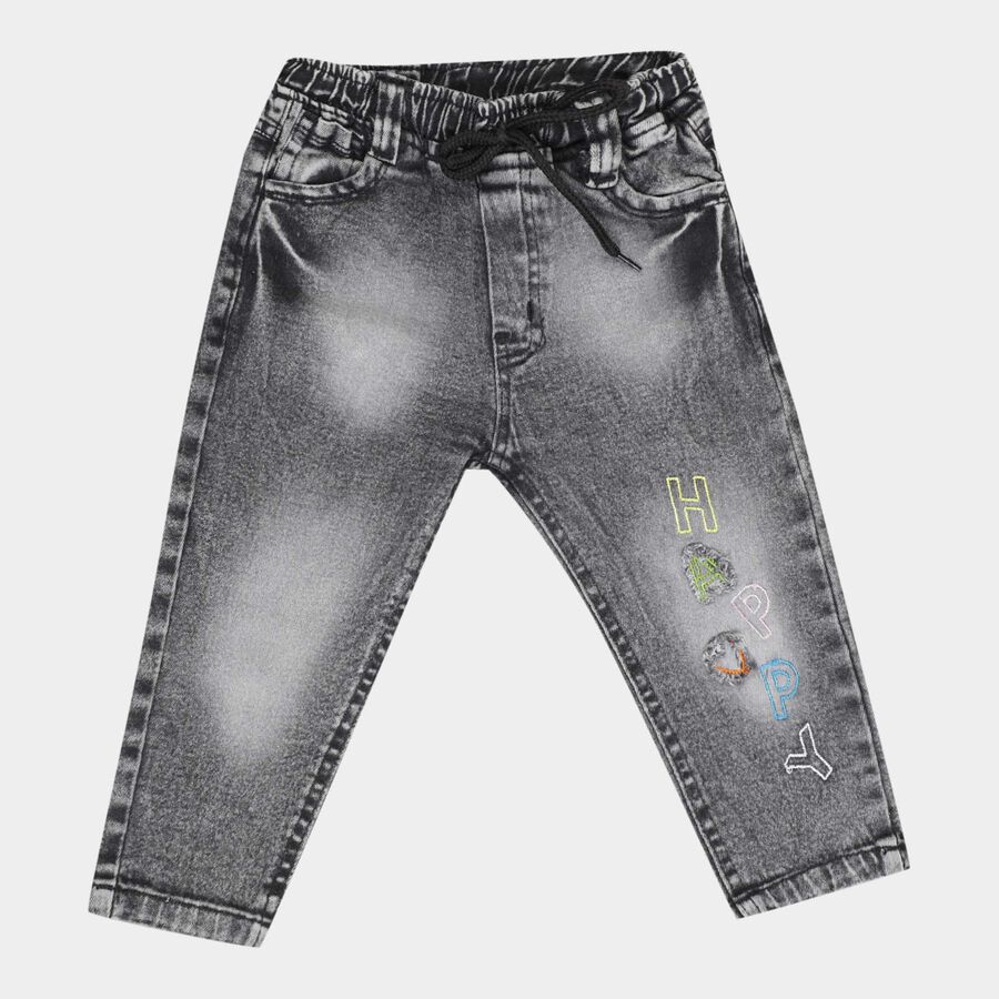 Infants Heavy Wash with Embroidery Rib Waist Jeans, Light Grey, large image number null