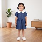 Girls' Blue Fit and Flare Lace Collar Frock, मध्यम नीला, small