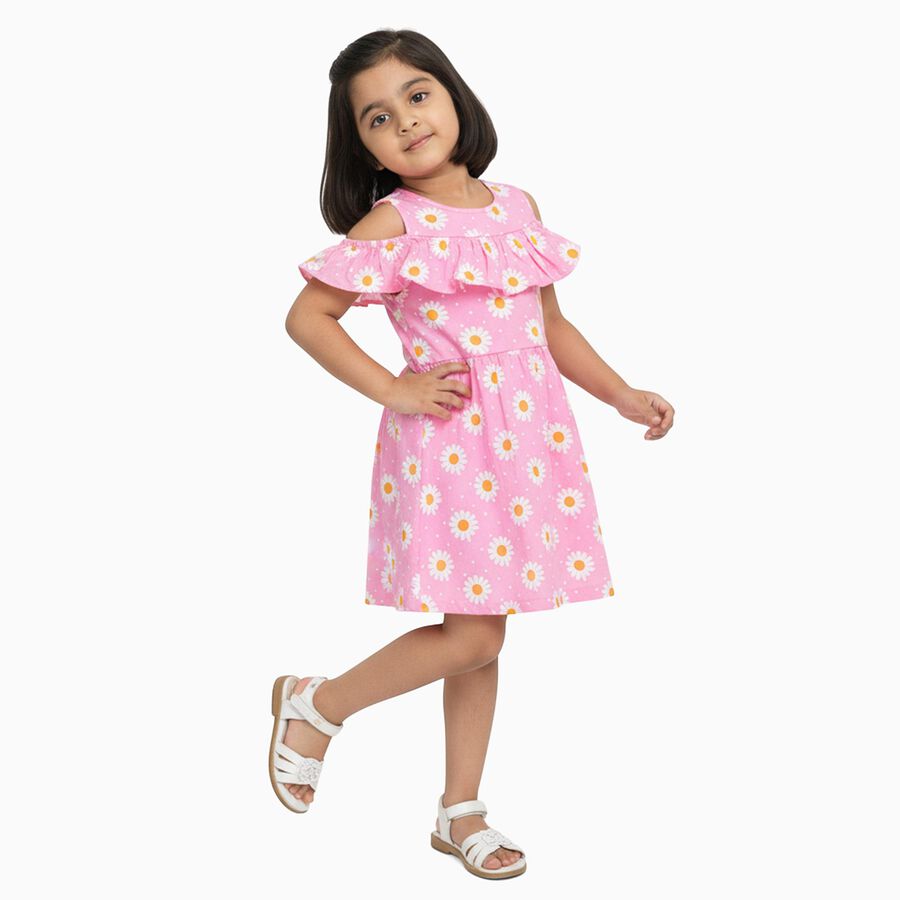 Girls' 100% Cotton Frock, गुलाबी, large image number null