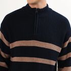 Men's Deep Midnight Navy Blue Half-Zip Casual Pullover, नेवी ब्लू, small image number null