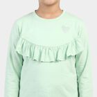 Girls' Mint Green Round Neck Regular Top, हल्का हरा, small
