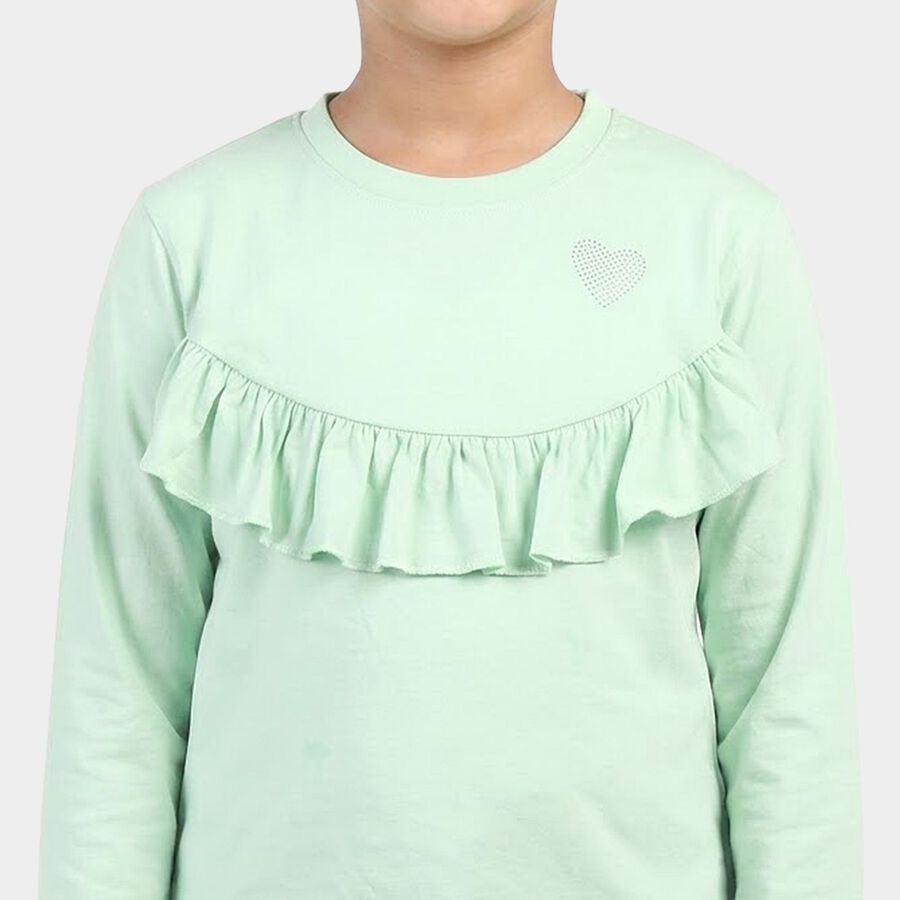 Girls' Mint Green Round Neck Regular Top, हल्का हरा, large