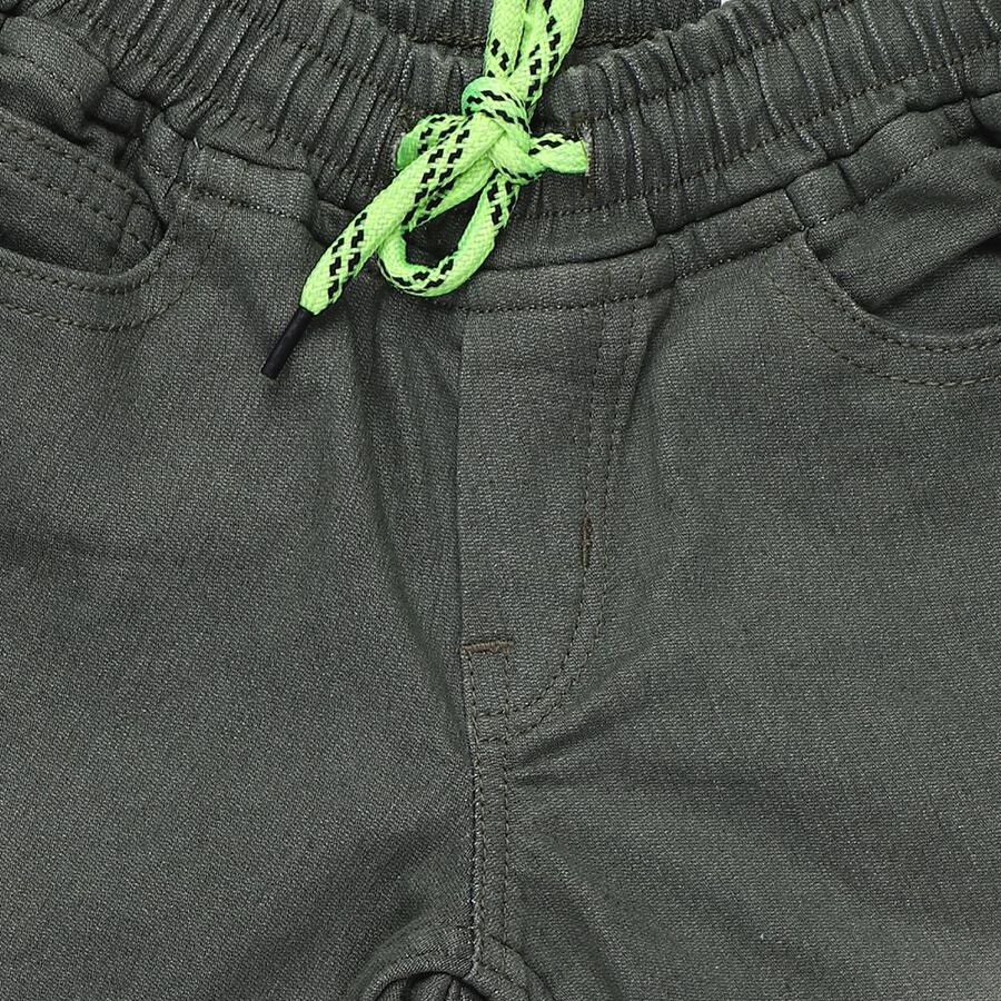 Boys' Olive Regular Fit Elastic Waist Jeans, ओलिव, large