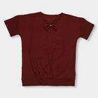 Girls' Deep Burgundy Round Neck Casual T-Shirt, Wine, small image number null